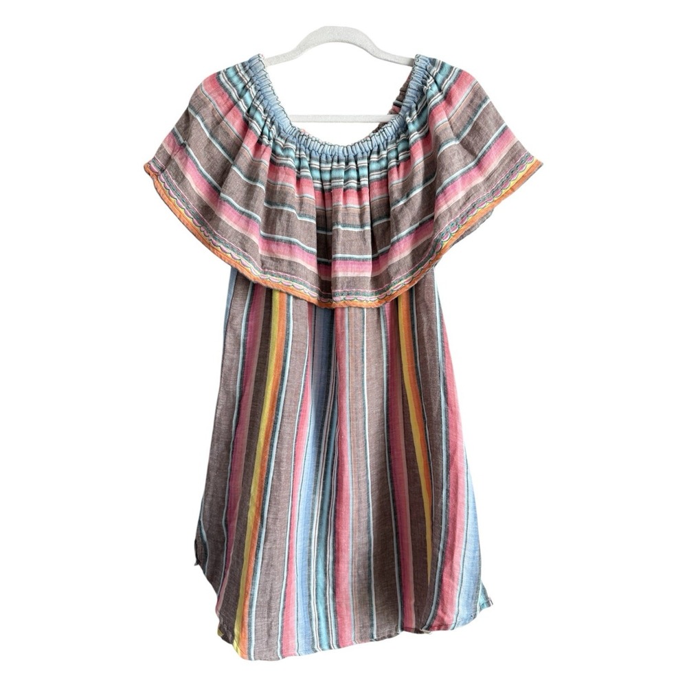 Tasha Polizzi Serape Striped Off Shoulder Dress Western Boho Ruffle Tunic Size L
